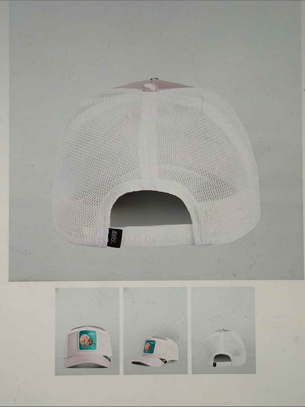 Goorin Bros Pale Pink Trucker Hat with Teal Hermit Crab Patch - Picture 3 of 5